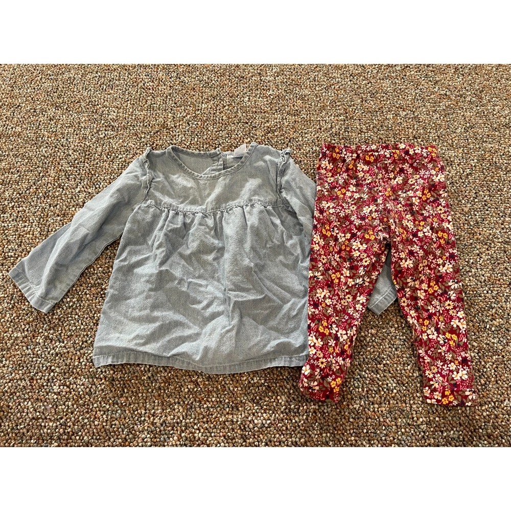Carter's Girls Light Blue Tunic Top & Floral Leggings‎ 18M